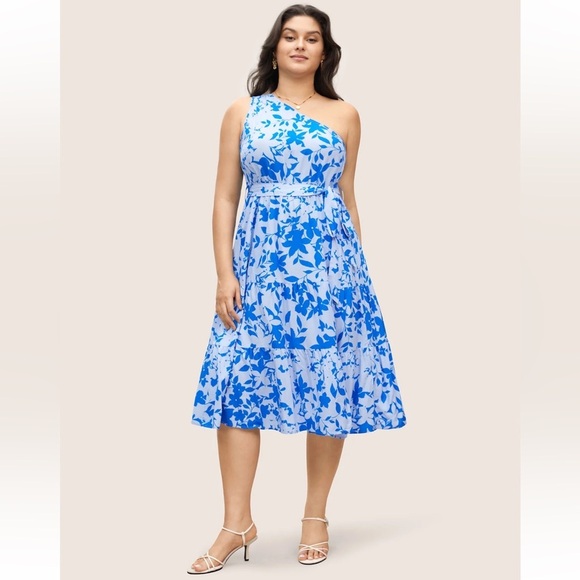 Bloomchic Silhouette Floral Print One Shoulder Belted Dress XL us14-16 - Picture 6 of 8